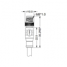 Cable Assembly, A Code - M8 8pins A code male straight to female right angle molded cable, unshielded, PUR, -40°C~+105°C, 26AWG 0.14mm²